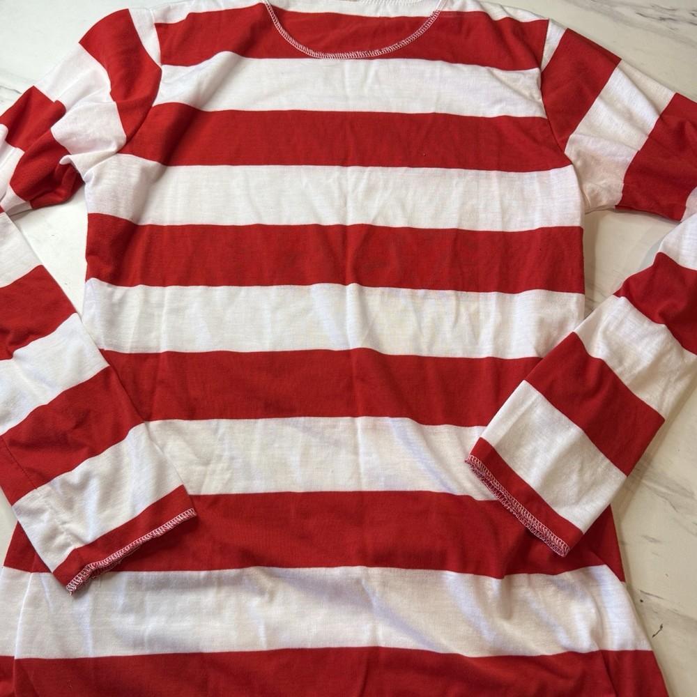 Wheres Waldo Shirt Adult M Red White Striped Long Sleeve Casual Top Cosplay VTG