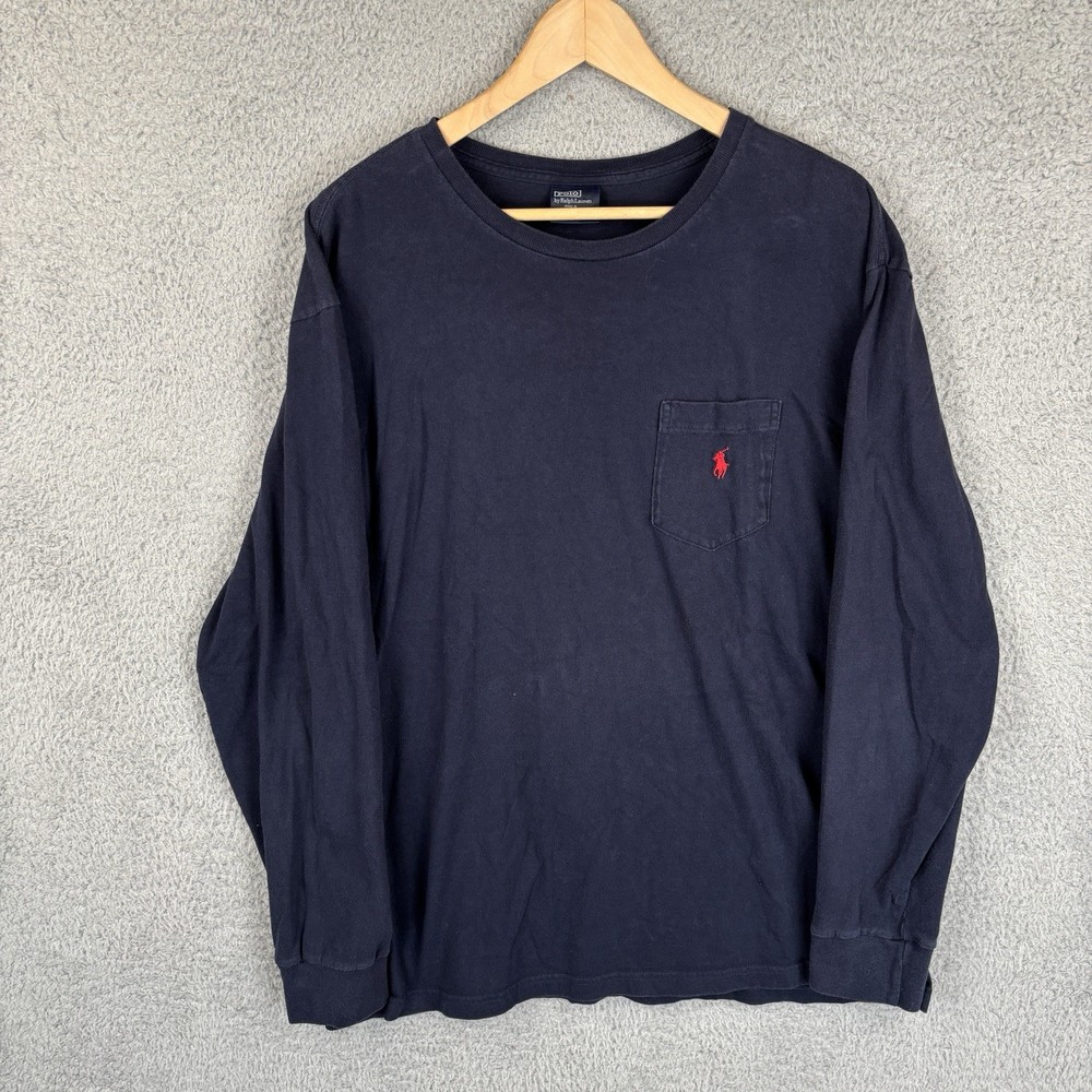 Vintage 90s Polo Ralph Lauren Pocket Long Sleeve T-Shirt Mens L Navy Red Pony