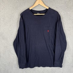 Vintage 90s Polo Ralph Lauren Pocket Long Sleeve T-Shirt Mens L Navy Red Pony