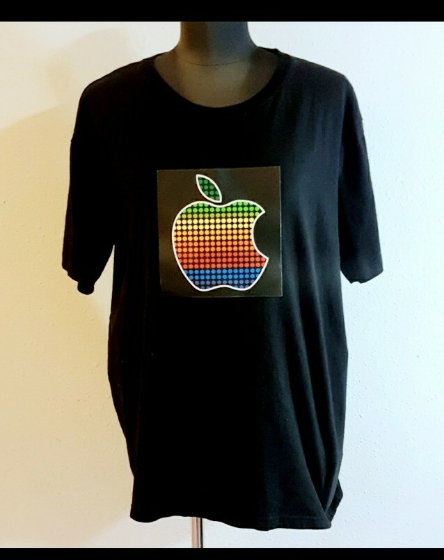 Sound Activated Light Up Apple T-Shirt Black Size L FLASHING MUSIC WEAR