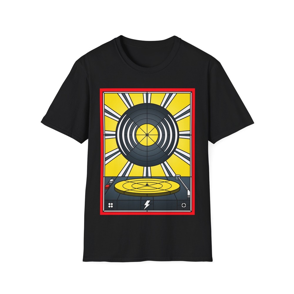 Stained Glass Vinyl Album T-Shirt, Retro Music Graphic Tee, Regular Fit Top