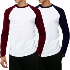 FOTL Mens Contrast Baseball Long Sleeve T Shirt Casual Top 100% Cotton 4 Colours