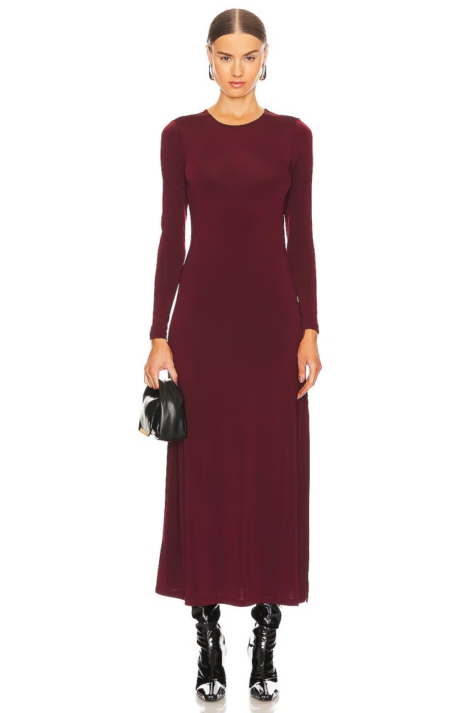 All Saints L/S Maxi Dress Womens Orchid Red Katlyn Designer Viscose Stretch