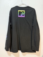 MTV Black Long Sleeve Tee with Neon Pink, Green & Purple Graphics XL Unisex
