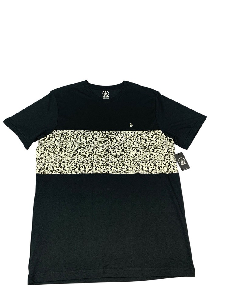Volcom Summerside Crew Neck T-shirt Black Chest Panel Design Mens Size Large NEW
