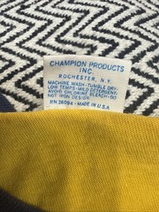 VTG 70s Champion SZ L Blue Bar NCWSA Swimming Diving Champions Yellow Ringer USA