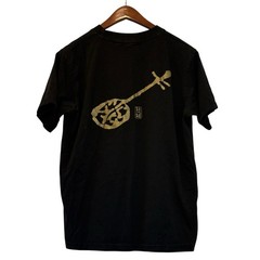 Ryukyu Shamisen Pattern Black Tee Shirt Mens Japanese Size Medium No Size Tag