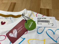 OBERMAIN White w/ Multi-color Hearts Design Cotton Bamboo Tshirt, Unisex Men’s M