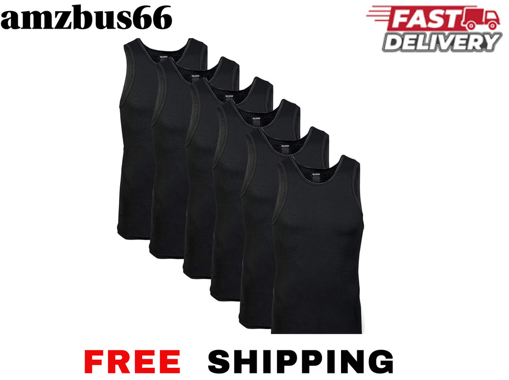Gildan Mens A-Shirt Tanks Multipack Style G1104 Black (6-Pack) 2X-Large