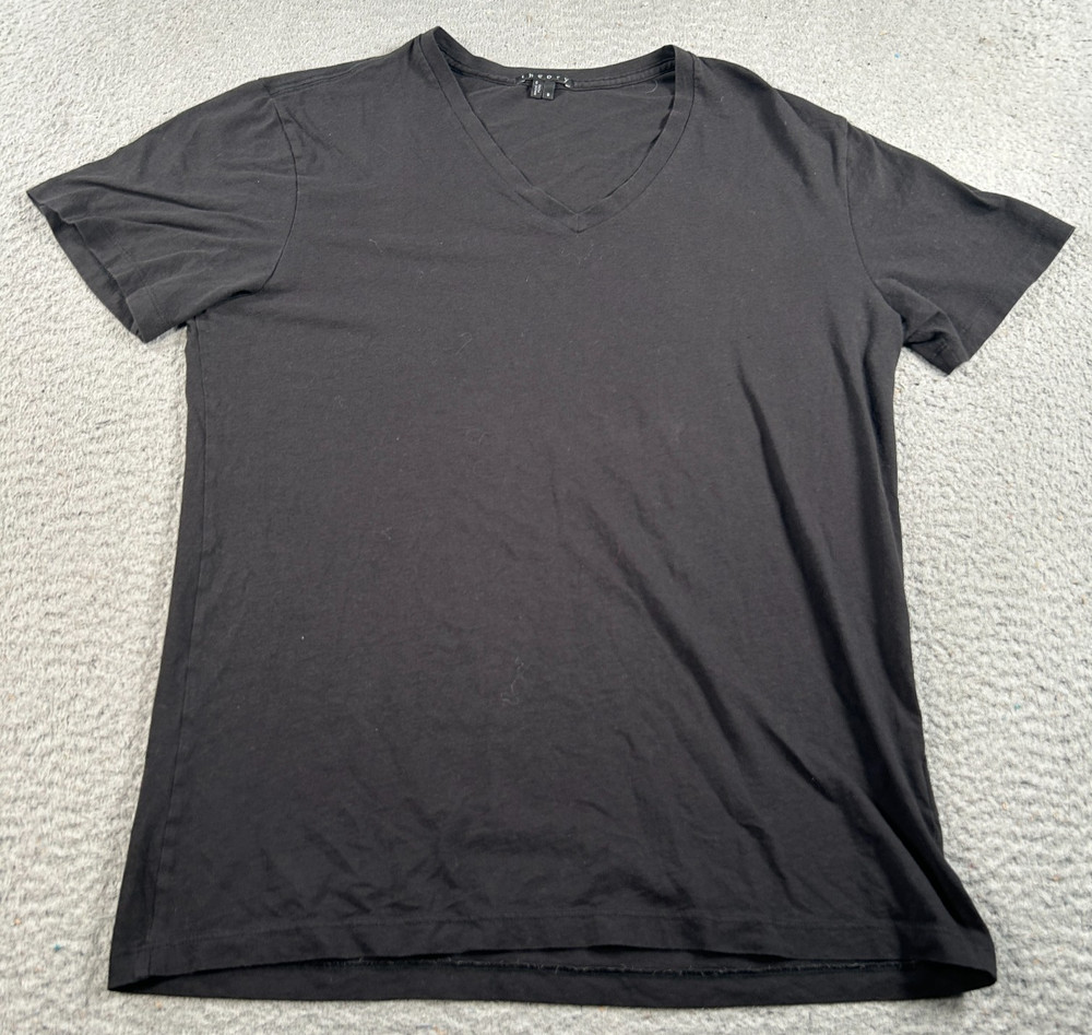 Theory Shirt Men Small Black V-Neck Streetwear Summer Preppy Casual Short Sleeve