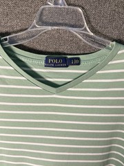 Polo Ralph Lauren Green/White Striped V-Neck Tee Large