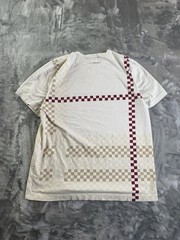 Burberry London T-Shirt Mens Large White Cotton Asymmetrical Checkered Graphic L