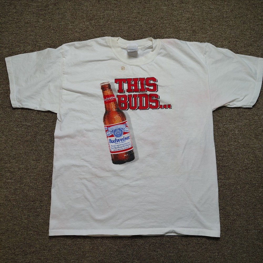 Vintage BUDWEISER Shirt Men XL White This Buds For You Graphic Distressed 90s
