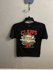 Holiday Time Black Christmas Cat Wreath Print Tee Shirt Size Small