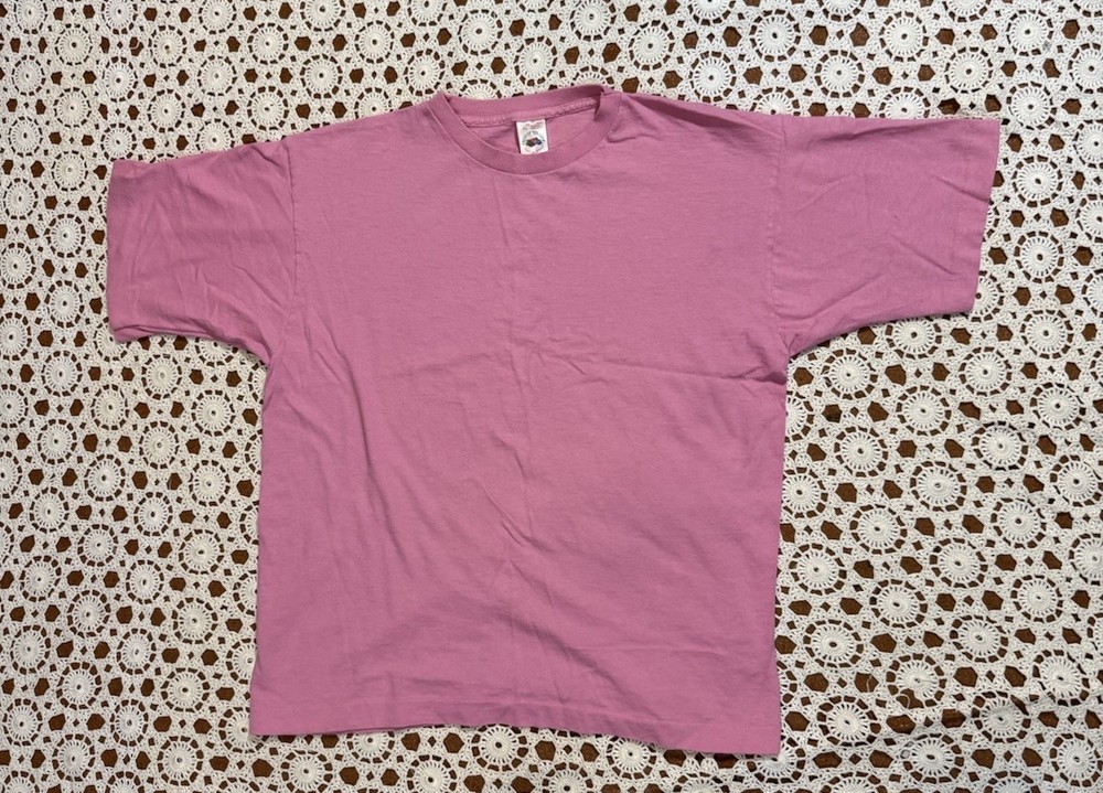 Vtg Retro Fruit Of The Loom Blank Pink T-Shirt Single Stitch USA XL Cotton As Is