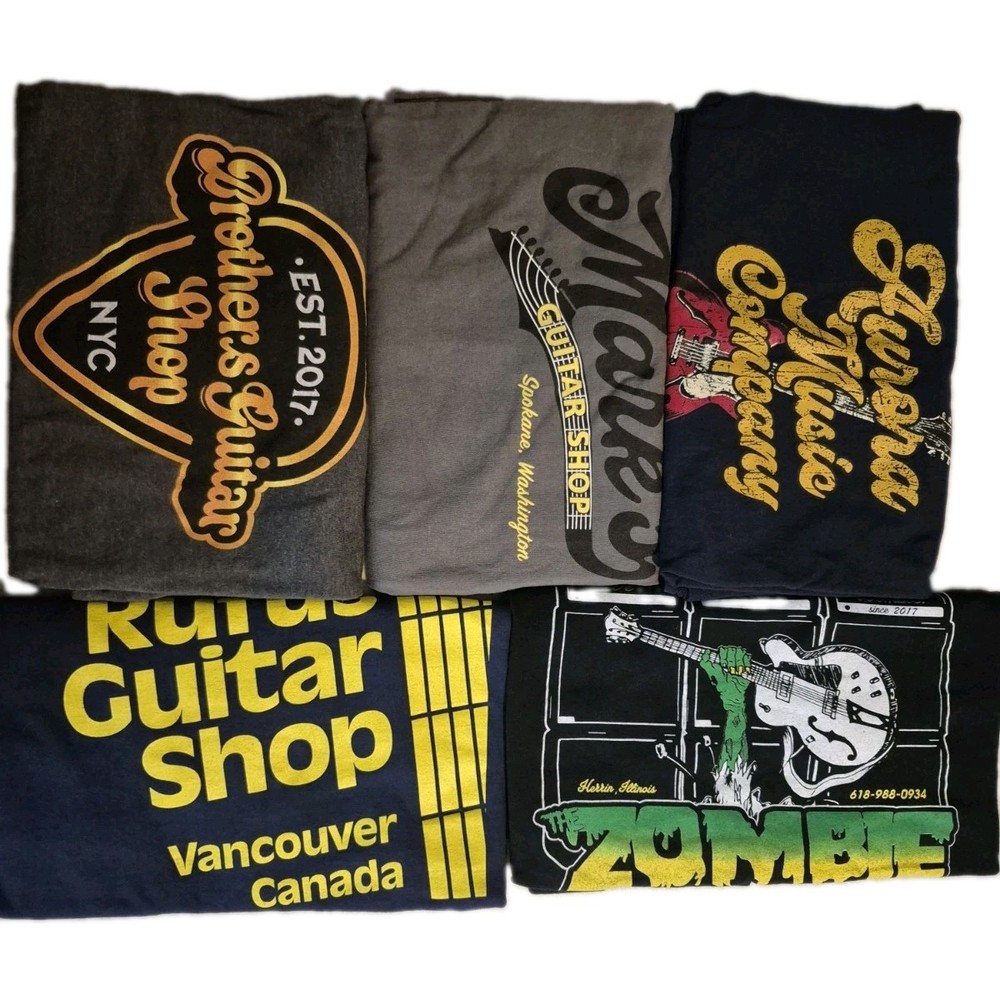 Lot of 5 Guitar Shop T Shirts 3XL Independent Music Stores Vintage Graphic Tees