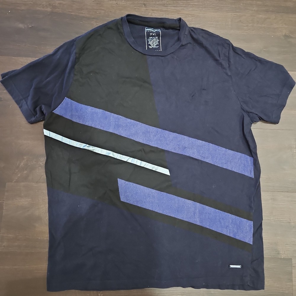 VTG Y2K Sean John Graphic Tee Shirt Mens 2XL Black Blue Striped Streetwear Rap