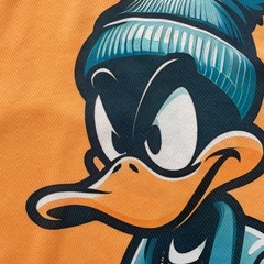Duck T Shirt Mens XL Orange Cartoon Character Graphic Streetwear Tee Crew Neck