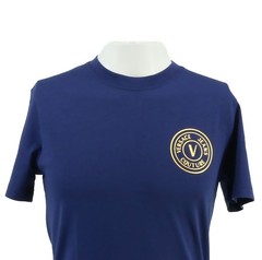 Versace Jeans Couture Steel Blue Mens Foil Print Medallion T-Shirt