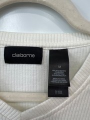 Claiborne Ribbed V Neck T Shirt Size Medium Short Sleeve White Casual Minimalist