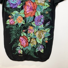 90s 80 Vintage Floral Graphic T Shirt Single Stitch Sequin Hand Made In Bali M