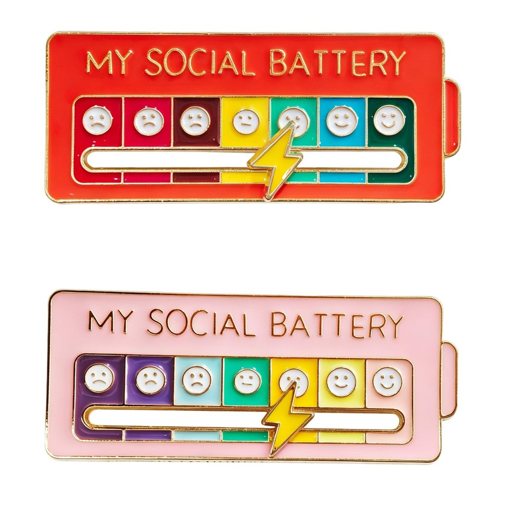 2-Pack Funny Social Battery Slider Enamel Pin – Cute 7-Day Mood Interactive L…