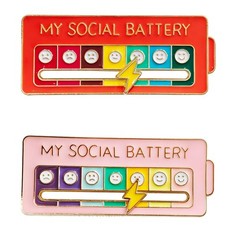 2-Pack Funny Social Battery Slider Enamel Pin – Cute 7-Day Mood Interactive L…