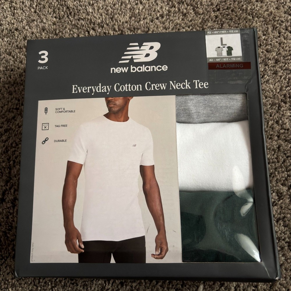 3 Pk. New Balance Everyday Cotton Crew Neck/ Soft/ Tag Free/ Durable Men L 42-44