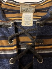 Vintage 90s GUESS Striped Ghillie Neck T Shirt Lace Up USA Made Cotton Men’s XL