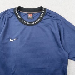 Vintage 90s Nike Team Mens Blue Short Sleeve Soccer Shirt Ribbed Swoosh Size M