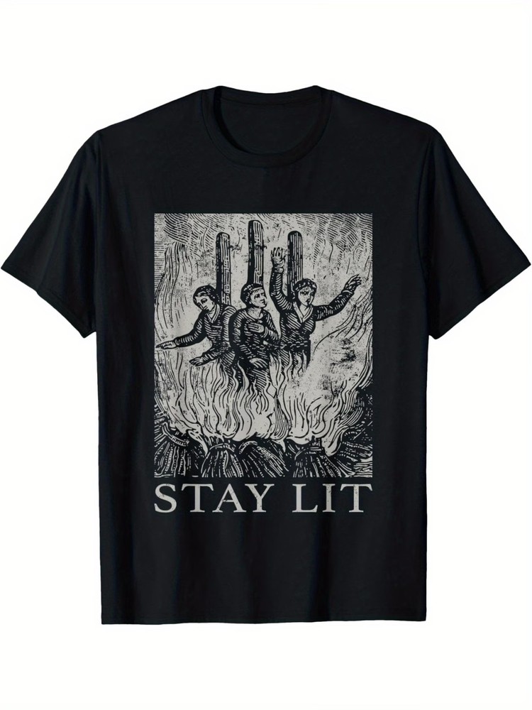Occult Stay Lit Satan Devil Hell Unholy Antichrist Witch T-Shirt, weight 220g. M
