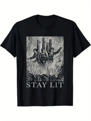 Occult Stay Lit Satan Devil Hell Unholy Antichrist Witch T-Shirt, weight 220g. M