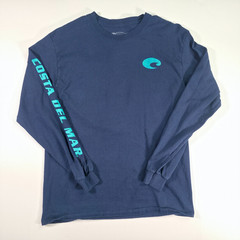 Costa Del Mar Men’s T-Shirt Logo Print Tee Long Sleeve Crew Navy Blue Medium
