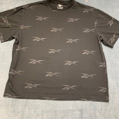 Reebok T Shirt Mens XL Black Allover Logo Graphic Casual Crew Neck Short Sleeve