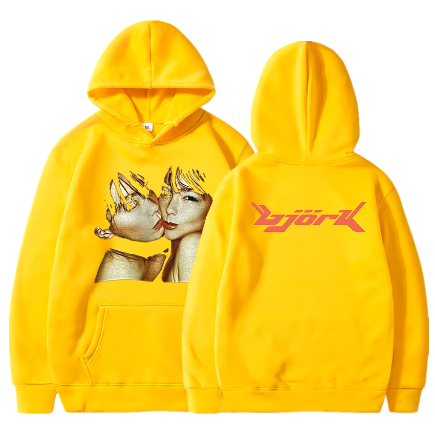 1990 Bjork Heavy Concert Vintage Hoodie Hip Hop Music Album Double Sided Print O