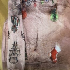 UGLY CHRISTMAS Sweater Men’s Small Hairy Chest Tattoo Shirt Top Size Large