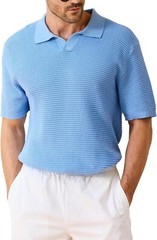 Men’s Cotton Knit Polo Shirt – Textured Short Sleeve – Casual Summer Beach Top