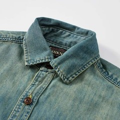 Men Summer Denim Thin Shirt Short Sleeve Soft Cotton Pockets Slim Slight Elastic