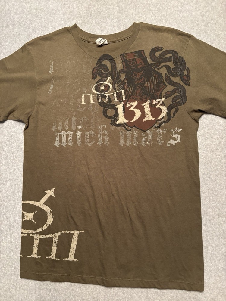 Rare Mick Mars 1313 Motley Crue T-Shirt Mens Medium Green AAA Short Sleeve Crew