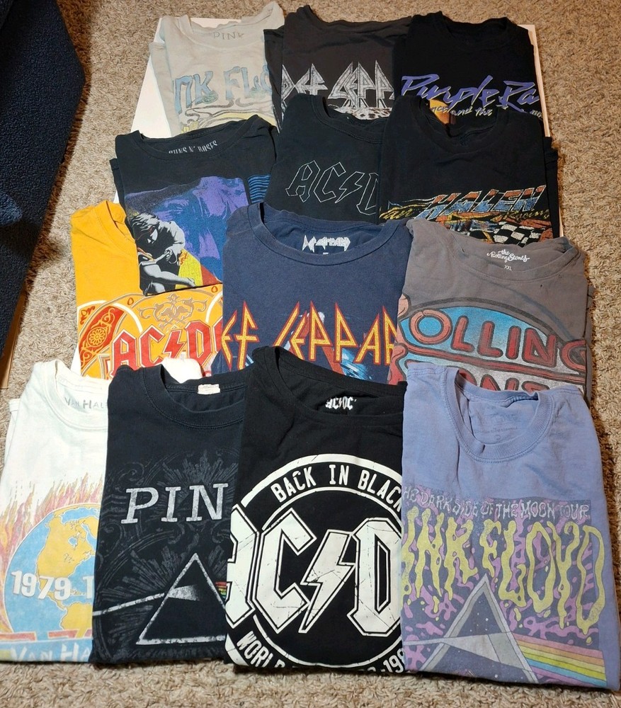 13 Pc Classic Rock Distressed Thrashed Workwear Tees AC/DC Def Leppard Van Halen