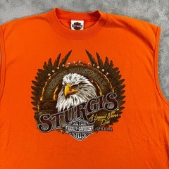 VTG Harley Davidson Tank Shirt Mens XL Orange Sleveless Sturgis Motorcycle USA