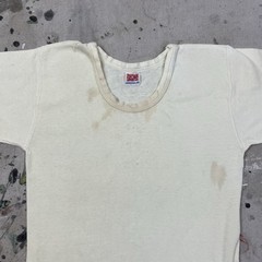 Vintage 40s Hanes Ribbed Cotton White T Shirt Mens S Mounted Collar Distressed