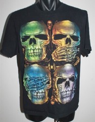 4 Skulls See No, Speak No, Hear No Evil Character T-Shirt Tee Size Large OZ Rock