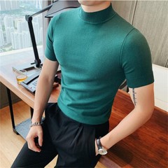 Knitted T-shirt men’s stretch turtleneck top Tight-fitting underneath a t-shirt