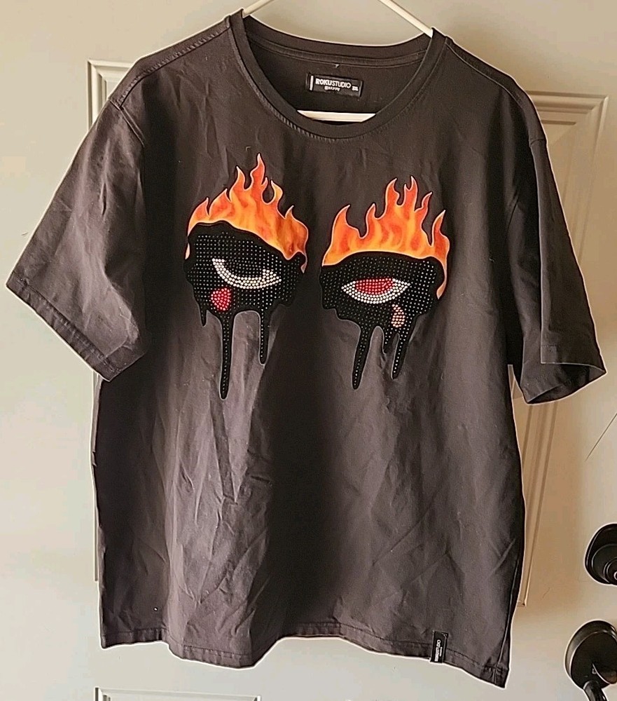 Roku Studio Dripping Eyes Tear Drop Black Shirt Streetwear Size 3XL