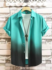 Men Hawaiian Shirt Gradient 3D Print Short Sleeve Streetwear Loose Fit Casual