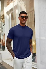 Men’s Mock Turtleneck T-Shirts Short Sleeve Slim Fit Top Pullover Thermal Bas…