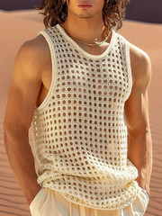 Mens See Through Vest Crewneck Sleeveless Tank Tops Muscle Sexy Mesh