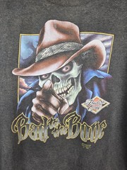 Vintage 3D Emblem “Bad To The Bone” Skull Biker Black Single Stitch T-Shirt Sz L