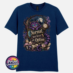 Normal Was Never An Option Tee Funny Grinning Cat Graphic T-Shirt Unisex S-2XL